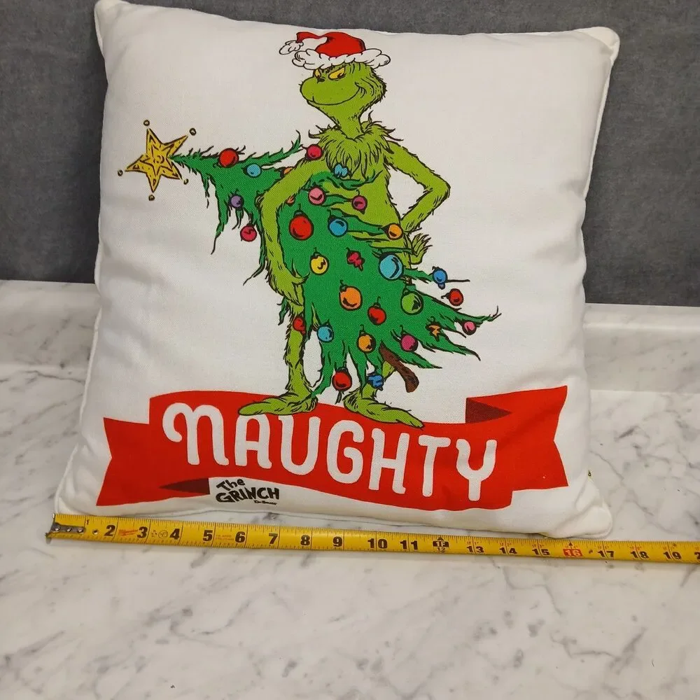 Dr. Seuss Grinch Pillow naughty & nice Christmas pillow White